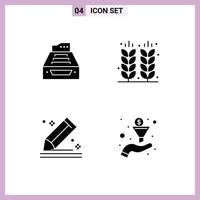 Editable Vector Line Pack of 4 Simple Solid Glyphs of files farming data storage grain Editable Vector Design Elements