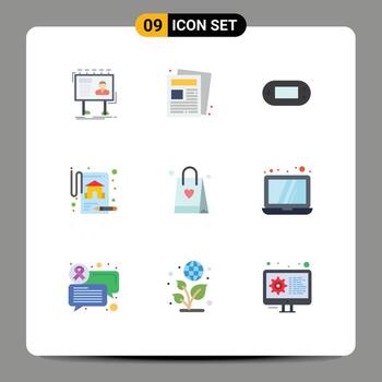 conjunto de colores planos de interfaz móvil de 9 pictogramas de elementos de diseño de vector editables psp de propiedad de rutina de bienes raíces de bolsa