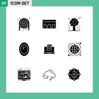 Set of 9 Vector Solid Glyphs on Grid for email interior monument furniture pine trees Editable Vector Design Elements