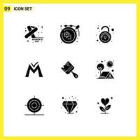 Group of 9 Solid Glyphs Signs and Symbols for building crypto currency public crypto monetary unit Editable Vector Design Elements