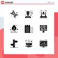 Set of 9 Vector Solid Glyphs on Grid for payment commerce internet checkout motivation Editable Vector Design Elements