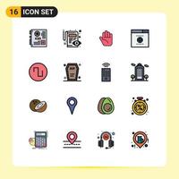 Pack of 16 Modern Flat Color Filled Lines Signs and Symbols for Web Print Media such as casket square view sound seo Editable Creative Vector Design Elements