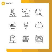 Modern Set of 9 Outlines and symbols such as upload cloud zoom zipper gras Editable Vector Design Elements