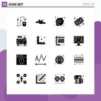 Universal Icon Symbols Group of 16 Modern Solid Glyphs of clipart joystick sun play ticket Editable Vector Design Elements