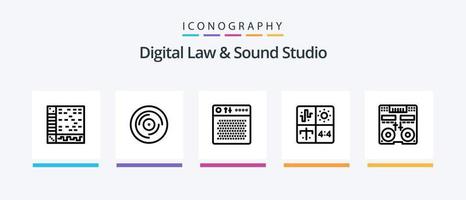 paquete de iconos de línea 5 de estudio de sonido y ley digital que incluye mezclador. consola. cubierta. discos compactos. En Vivo. diseño de iconos creativos vector