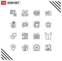 Pictogram Set of 16 Simple Outlines of pass id card service id business Editable Vector Design Elements