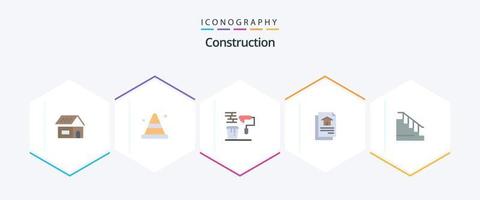 paquete de iconos planos de construcción 25 que incluye abajo. casa. cepillar. documento. herramientas vector