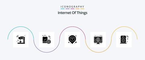 paquete de iconos de internet de las cosas glifo 5 que incluye pantalla. globo. iot Wifi. alfiler vector