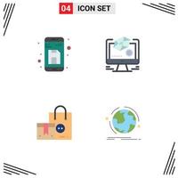 Group of 4 Modern Flat Icons Set for back bag storage design product Editable Vector Design Elements