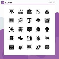 Modern Set of 25 Solid Glyphs and symbols such as envelope night bag studio microphone Editable Vector Design Elements