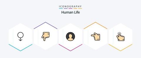 paquete de íconos humanos de 25 líneas completas que incluye punto. dedo. ronda. hacer clic. mano vector
