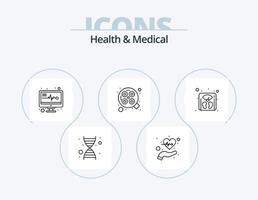 Health And Medical Line Icon Pack 5 Icon Design. bed. support. flask. online. communication vector