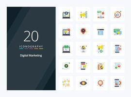 20 Digital Marketing Flat Color icon for presentation vector