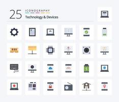 Devices 25 Flat Color icon pack including status. devices. touch. battery. complete vector