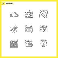 9 Thematic Vector Outlines and Editable Symbols of help chat american football space asteroid Editable Vector Design Elements