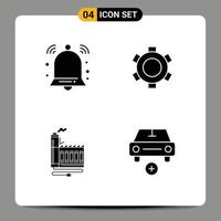 4 User Interface Solid Glyph Pack of modern Signs and Symbols of alert resource signal setting factory Editable Vector Design Elements