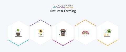 Nature And Farming 25 Flat icon pack including nature. farming. farm. rainbow. forecast vector