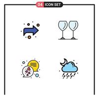 Modern Set of 4 Filledline Flat Colors Pictograph of arrow messages glass hotel cloud Editable Vector Design Elements