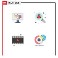 4 Universal Flat Icon Signs Symbols of creative video bug security big data Editable Vector Design Elements