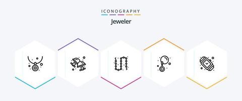 paquete de iconos de joyería de 25 líneas que incluye accesorios. joyas. cadena. aretes. lujo vector