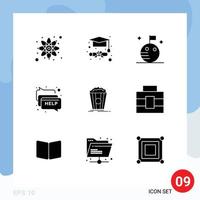 9 Thematic Vector Solid Glyphs and Editable Symbols of briefcase movie space theater message Editable Vector Design Elements