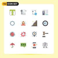 16 Thematic Vector Flat Colors and Editable Symbols of gear electronic internet database combination Editable Pack of Creative Vector Design Elements