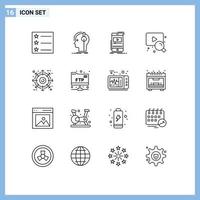 16 User Interface Outline Pack of modern Signs and Symbols of package external music search web Editable Vector Design Elements