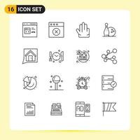 Set of 16 Modern UI Icons Symbols Signs for conversation contact fingers kegling bowling Editable Vector Design Elements