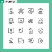 Stock Vector Icon Pack of 16 Line Signs and Symbols for education seo monitor search engine Editable Vector Design Elements