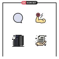 Mobile Interface Filledline Flat Color Set of 4 Pictograms of chat business biceps muscle district Editable Vector Design Elements