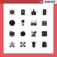 16 Thematic Vector Solid Glyphs and Editable Symbols of avatar shopping classroom plain study Editable Vector Design Elements