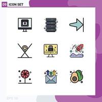 Modern Set of 9 Filledline Flat Colors Pictograph of screen dmca protection end sushi food Editable Vector Design Elements