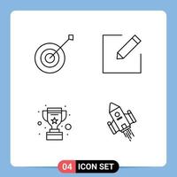 Set of 4 Modern UI Icons Symbols Signs for archery win trophy write space craft Editable Vector Design Elements