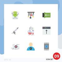 Mobile Interface Flat Color Set of 9 Pictograms of flask analysis slide utensils repair Editable Vector Design Elements