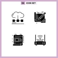 4 User Interface Solid Glyph Pack of modern Signs and Symbols of cloud creative media architecture document Editable Vector Design Elements