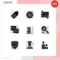 Mobile Interface Solid Glyph Set of 9 Pictograms of gas office contibution dialog photo Editable Vector Design Elements