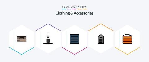 Ropa y accesorios Paquete de 25 íconos de línea completa que incluye accesorios. etiqueta. cuidado. descuento. ropa vector