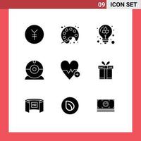 Editable Vector Line Pack of 9 Simple Solid Glyphs of plus heart beat education medical camera Editable Vector Design Elements