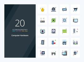 20 Computer Hardware Flat Color icon for presentation vector