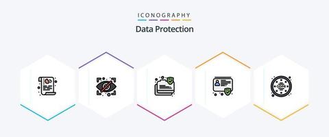 paquete de iconos de 25 líneas completas de protección de datos que incluye gdpr. identificación. seguridad. Insignia. seguro vector