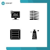 Set of 4 Commercial Solid Glyphs pack for chart office computer trends estate Editable Vector Design Elements