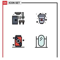 Mobile Interface Filledline Flat Color Set of 4 Pictograms of hot food spa paris floor Editable Vector Design Elements