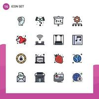 Mobile Interface Flat Color Filled Line Set of 16 Pictograms of heart work management plumbing team performance authority responsibility Editable Creative Vector Design Elements