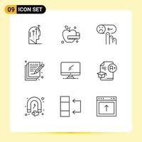 Universal Icon Symbols Group of 9 Modern Outlines of monitor write help arts poetry Editable Vector Design Elements