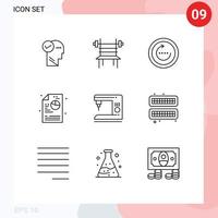 User Interface Pack of 9 Basic Outlines of coffee process machine creative sync Editable Vector Design Elements