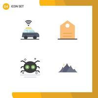 Pack of 4 Modern Flat Icons Signs and Symbols for Web Print Media such as car spider basic halloween hill Editable Vector Design Elements