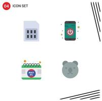 4 Universal Flat Icons Set for Web and Mobile Applications card calendar sim switch day Editable Vector Design Elements