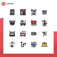 Group of 16 Flat Color Filled Lines Signs and Symbols for device cook shop rice cooker Editable Creative Vector Design Elements