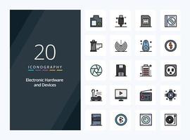 Icono lleno de línea de 20 dispositivos para presentación vector