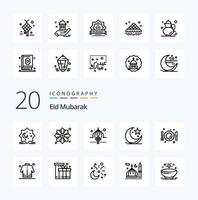 paquete de iconos de línea de 20 eid mubarak como decoración de eid de tela de media luna de estrella vector